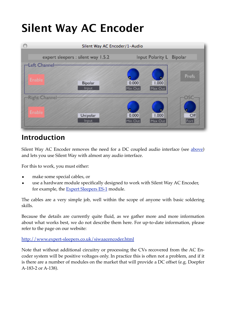 Silent way ac encoder, Introduction | Expert Sleepers Silent Way v1.7.3 User Manual | Page 55 / 72