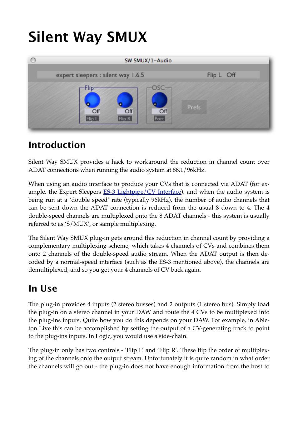 Silent way smux, Introduction, In use | Expert Sleepers Silent Way v1.7.3 User Manual | Page 57 / 72