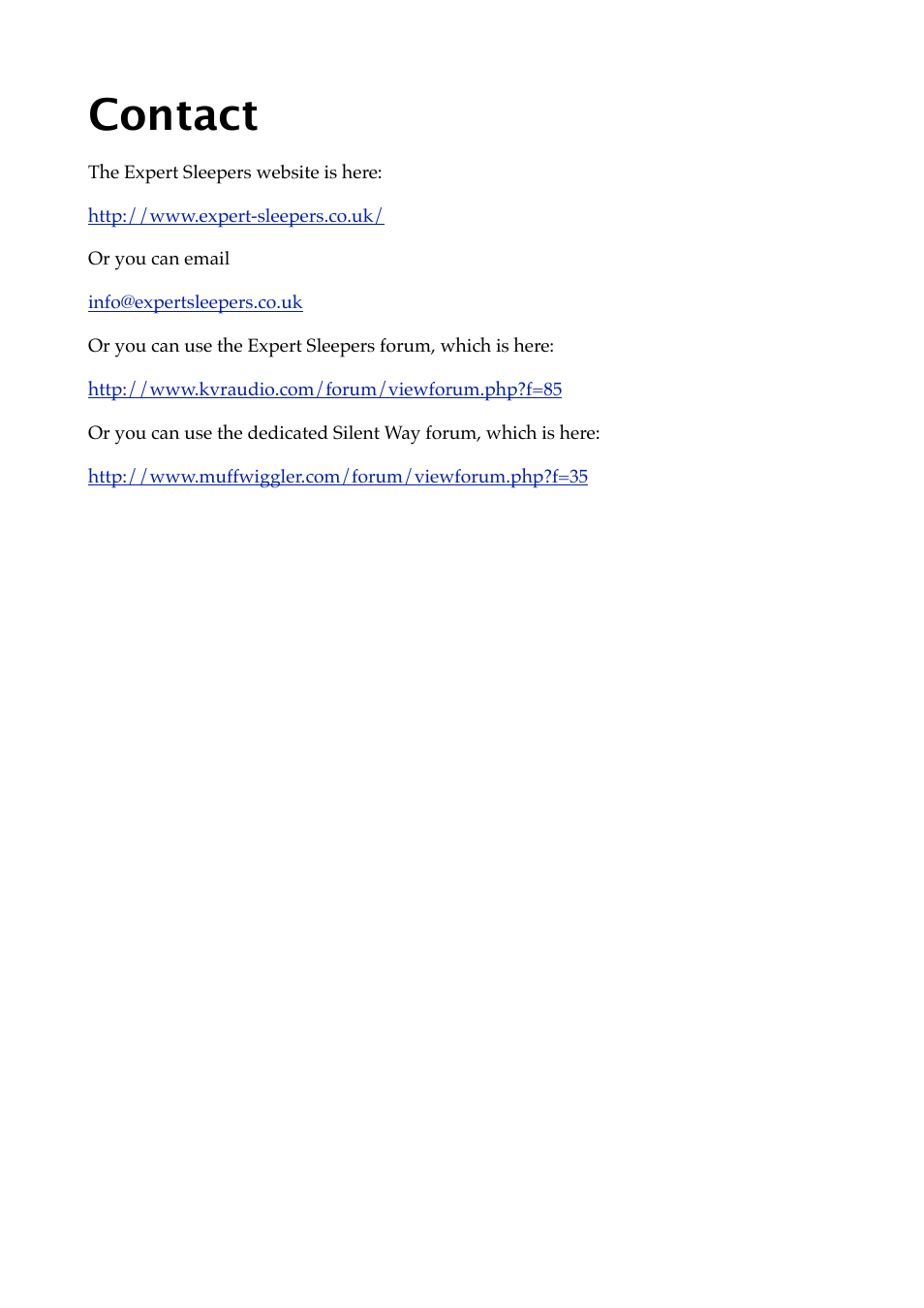Contact | Expert Sleepers Silent Way v1.7.3 User Manual | Page 69 / 72