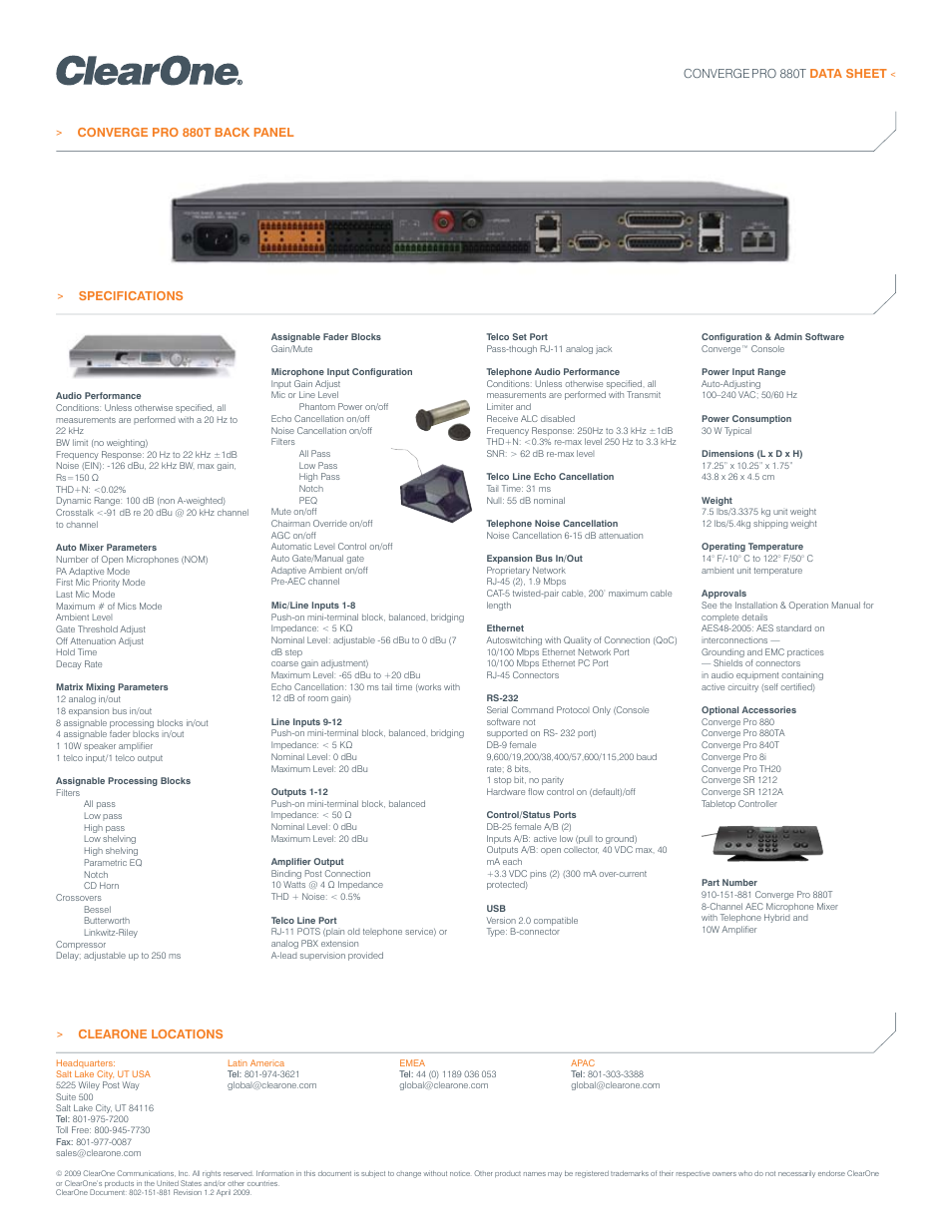 ClearOne comm Converge Pro 880T User Manual | Page 2 / 2