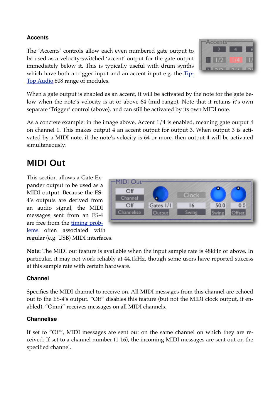 Accents, Midi out, Channel | Channelise | Expert Sleepers Silent Way ES-4 Controller v1.7.2 User Manual | Page 12 / 22