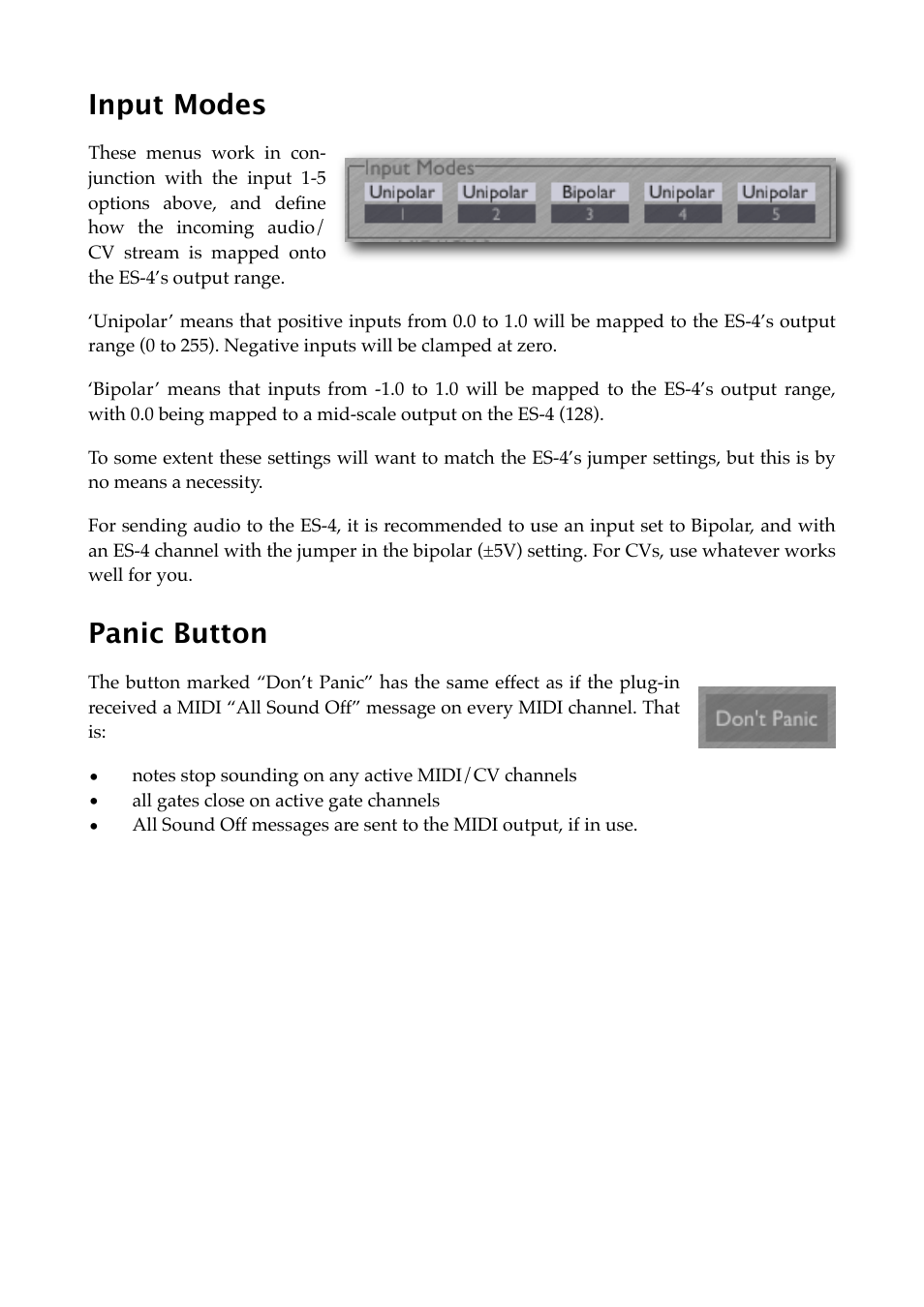 Input modes, Panic button | Expert Sleepers Silent Way ES-4 Controller v1.7.2 User Manual | Page 15 / 22