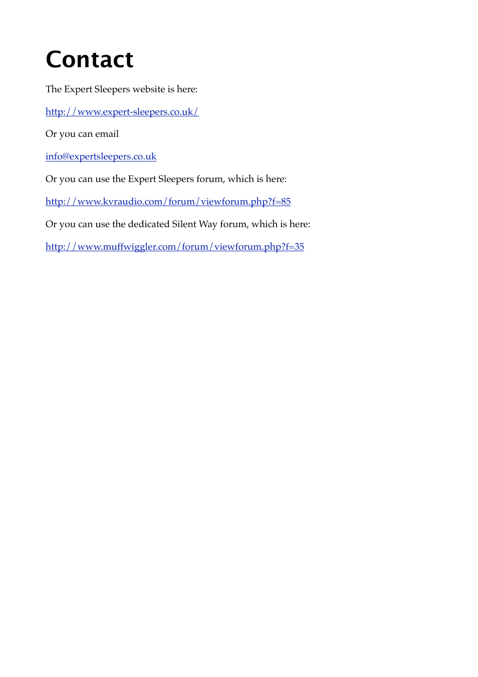 Contact | Expert Sleepers Silent Way ES-4 Controller v1.7.2 User Manual | Page 19 / 22