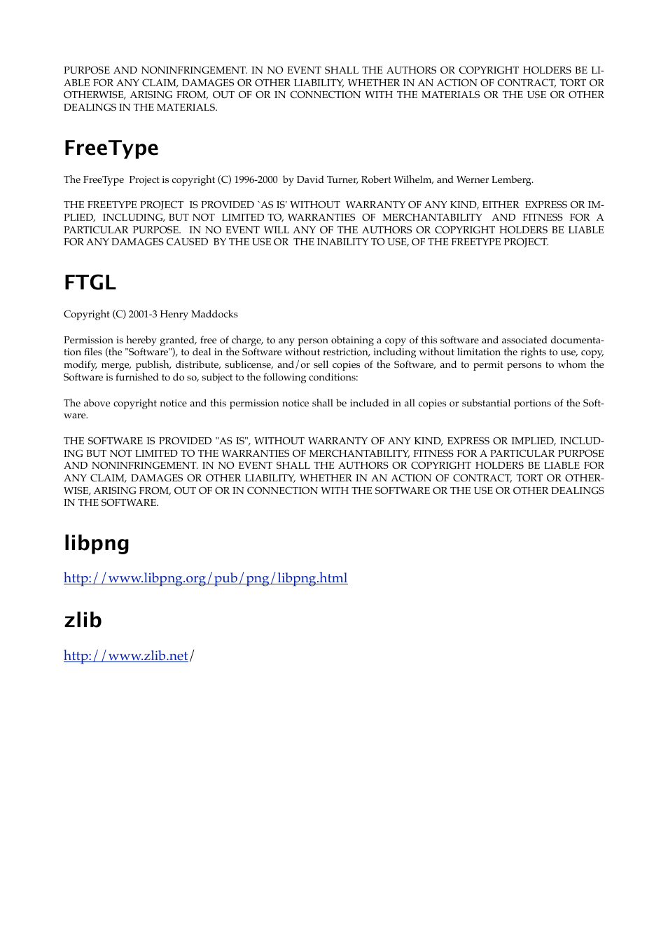 Freetype, Ftgl, Libpng | Zlib | Expert Sleepers Silent Way ES-4 Controller v1.7.2 User Manual | Page 22 / 22