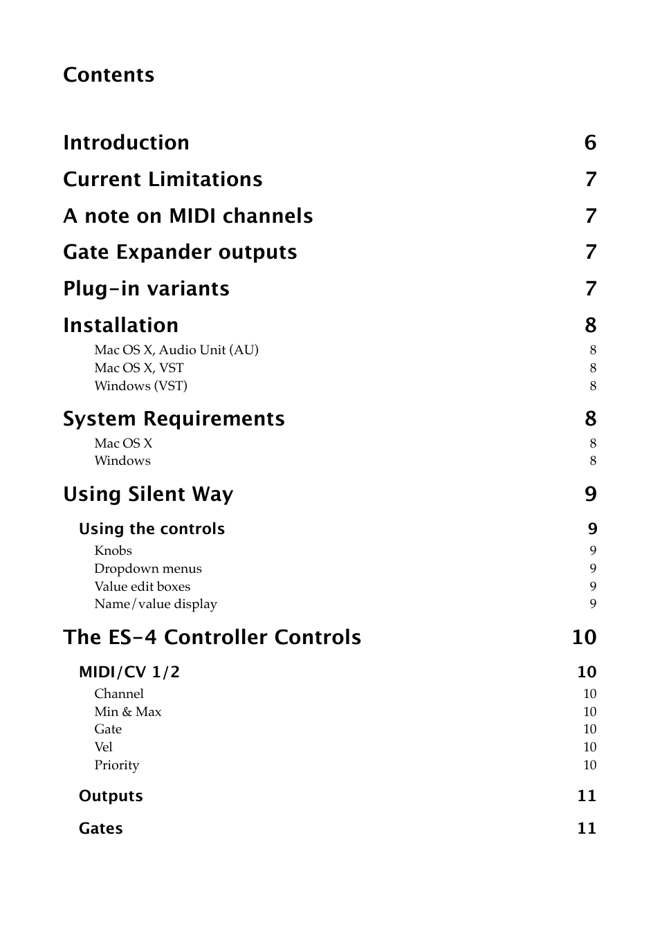 System requirements 8, Using silent way 9, The es-4 controller controls 10 | Expert Sleepers Silent Way ES-4 Controller v1.7.2 User Manual | Page 3 / 22