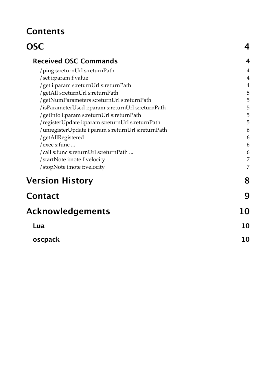 Contents osc 4, Version history 8 contact 9 acknowledgements 10 | Expert Sleepers OSC Control v1.0.0 User Manual | Page 3 / 10