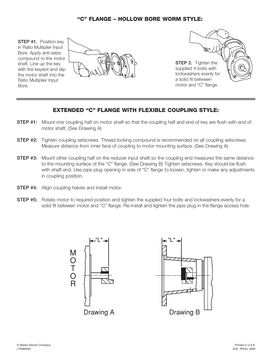 Mo t o r, Drawing a, Drawing b | Fawcett Bridge Mount (Caged) User Manual | Page 9 / 11