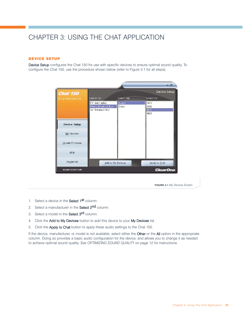 Chapter 3: using the chat application | ClearOne comm ClearOne CHATAttach CHAT 150 User Manual | Page 24 / 43