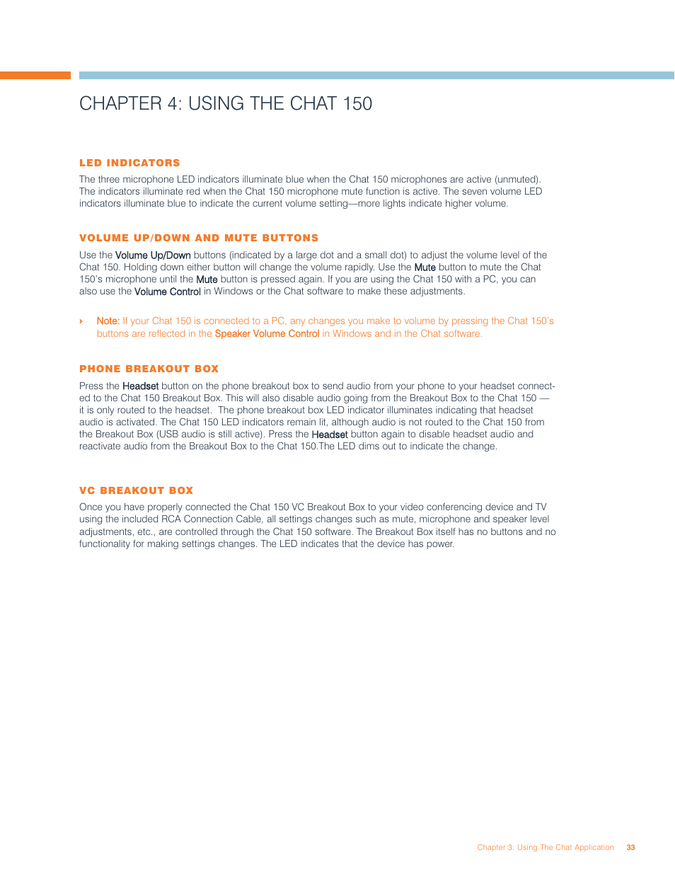 Chapter 4: using the chat 150 | ClearOne comm ClearOne CHATAttach CHAT 150 User Manual | Page 36 / 43