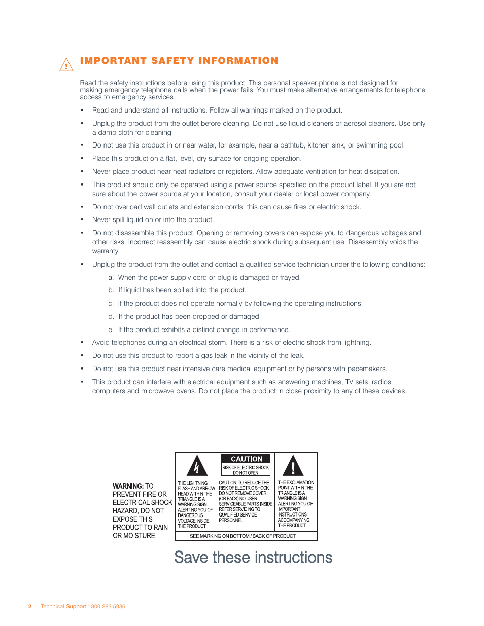 Save these instructions, Important safety information | ClearOne comm ClearOne CHATAttach CHAT 150 User Manual | Page 5 / 43