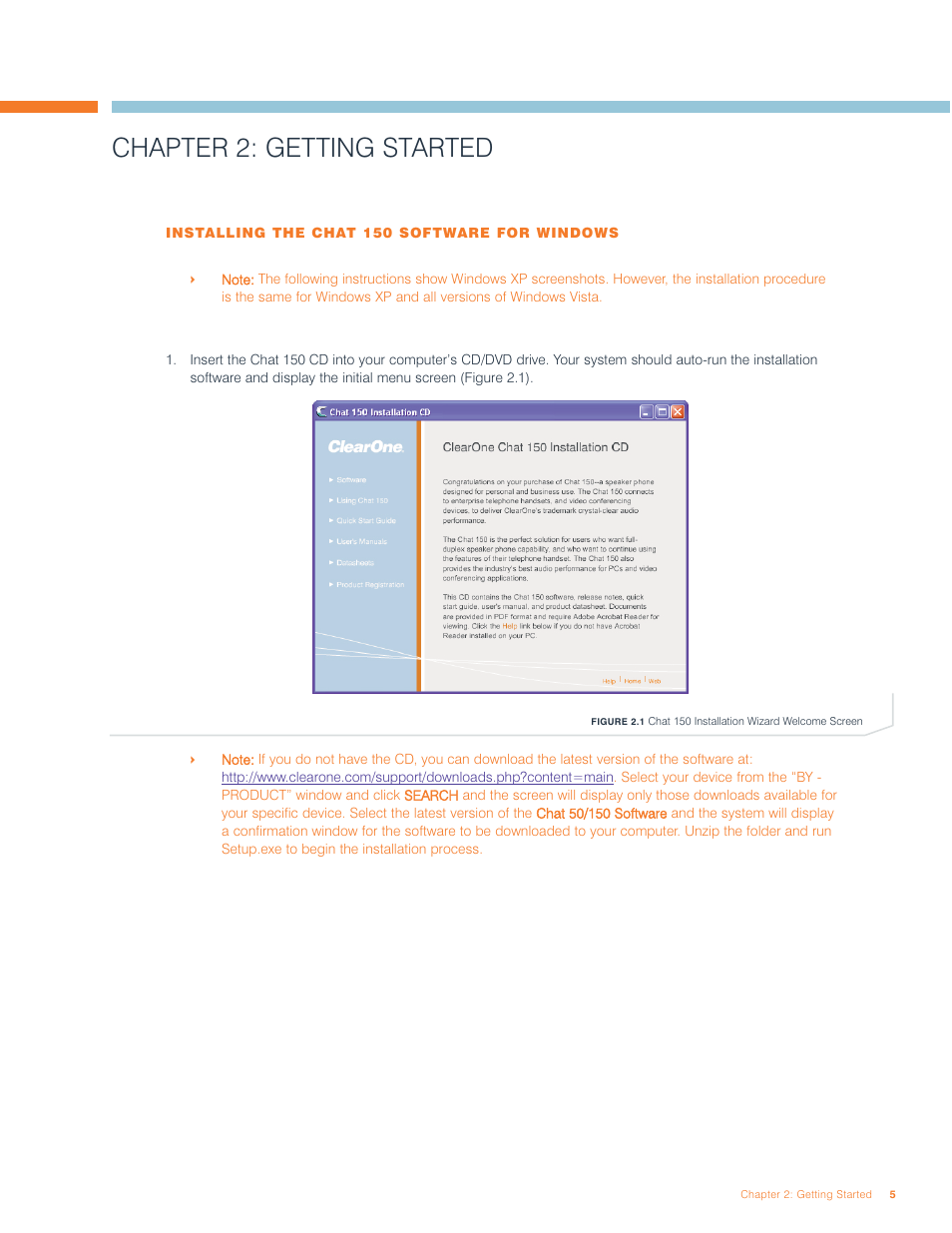 Chapter 2: getting started | ClearOne comm ClearOne CHATAttach CHAT 150 User Manual | Page 8 / 43