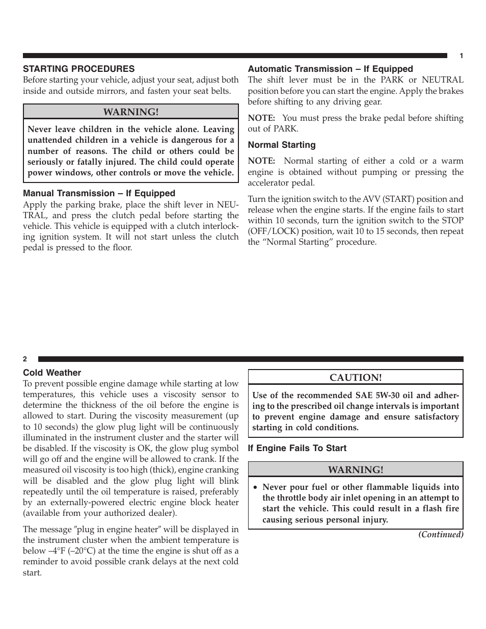 Starting procedures | FIAT 2013 500 User Manual | Page 109 / 206