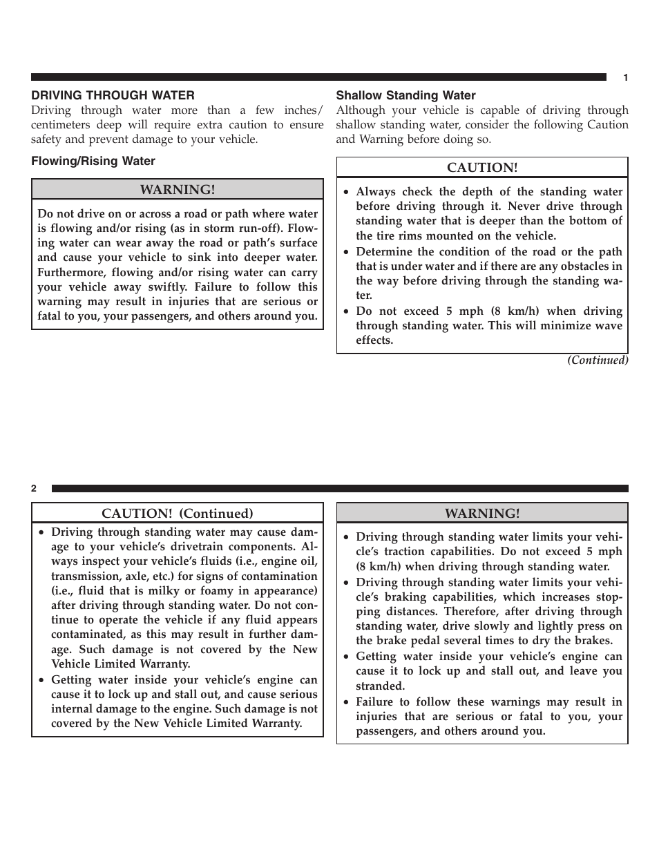 Driving through water | FIAT 2013 500 User Manual | Page 117 / 206