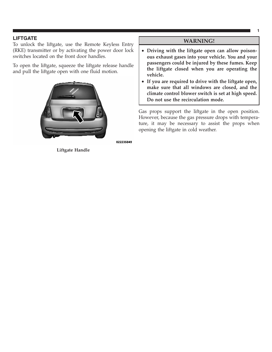 Liftgate | FIAT 2013 500 User Manual | Page 15 / 206