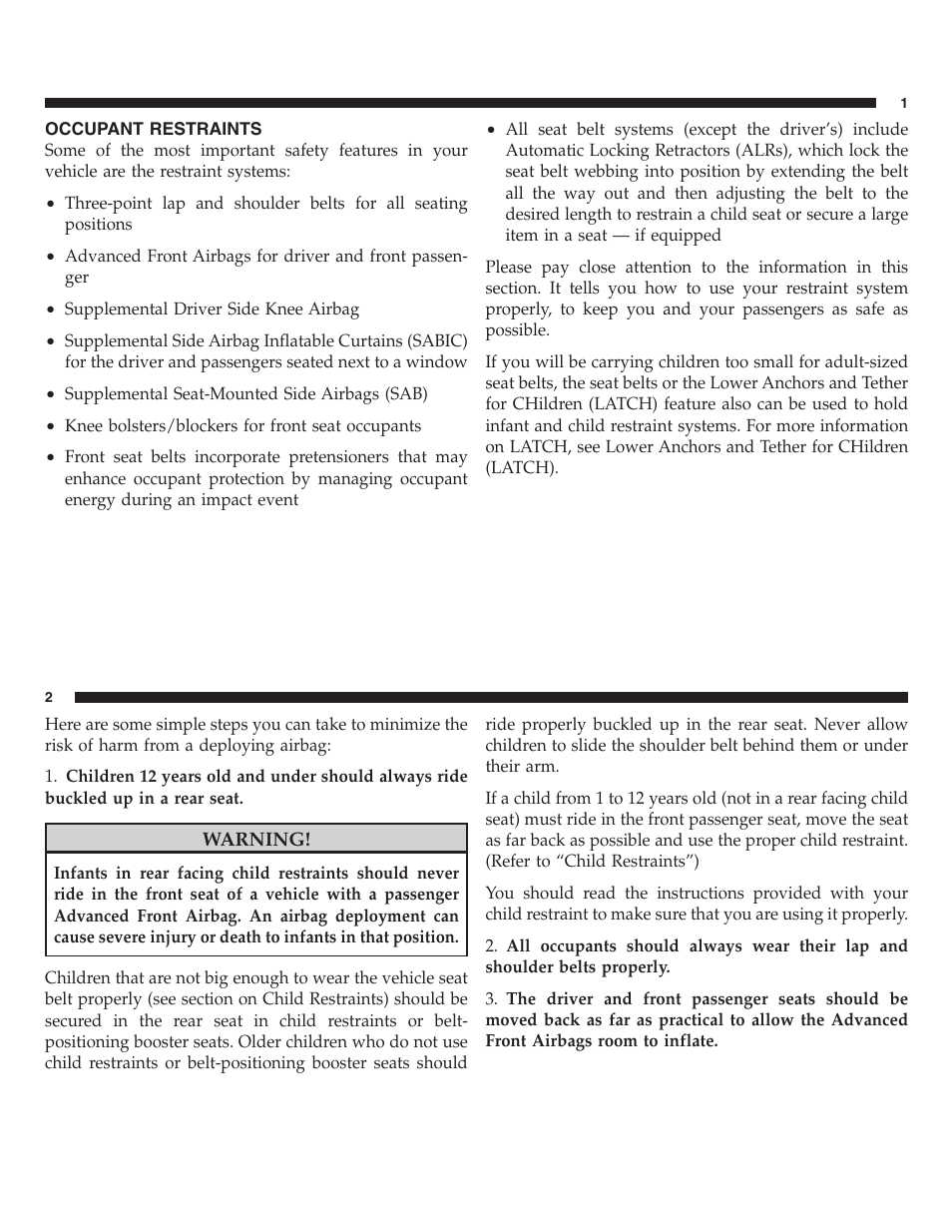 Occupant restraints | FIAT 2013 500 User Manual | Page 16 / 206