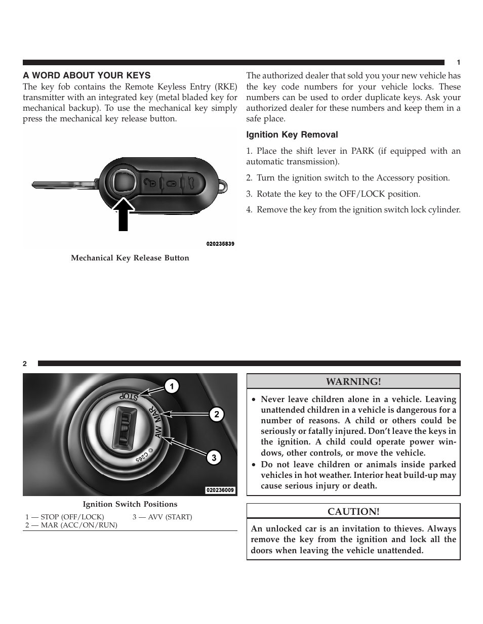 Things to know before starting your vehicle, A word about your keys | FIAT 2013 500 User Manual | Page 6 / 206