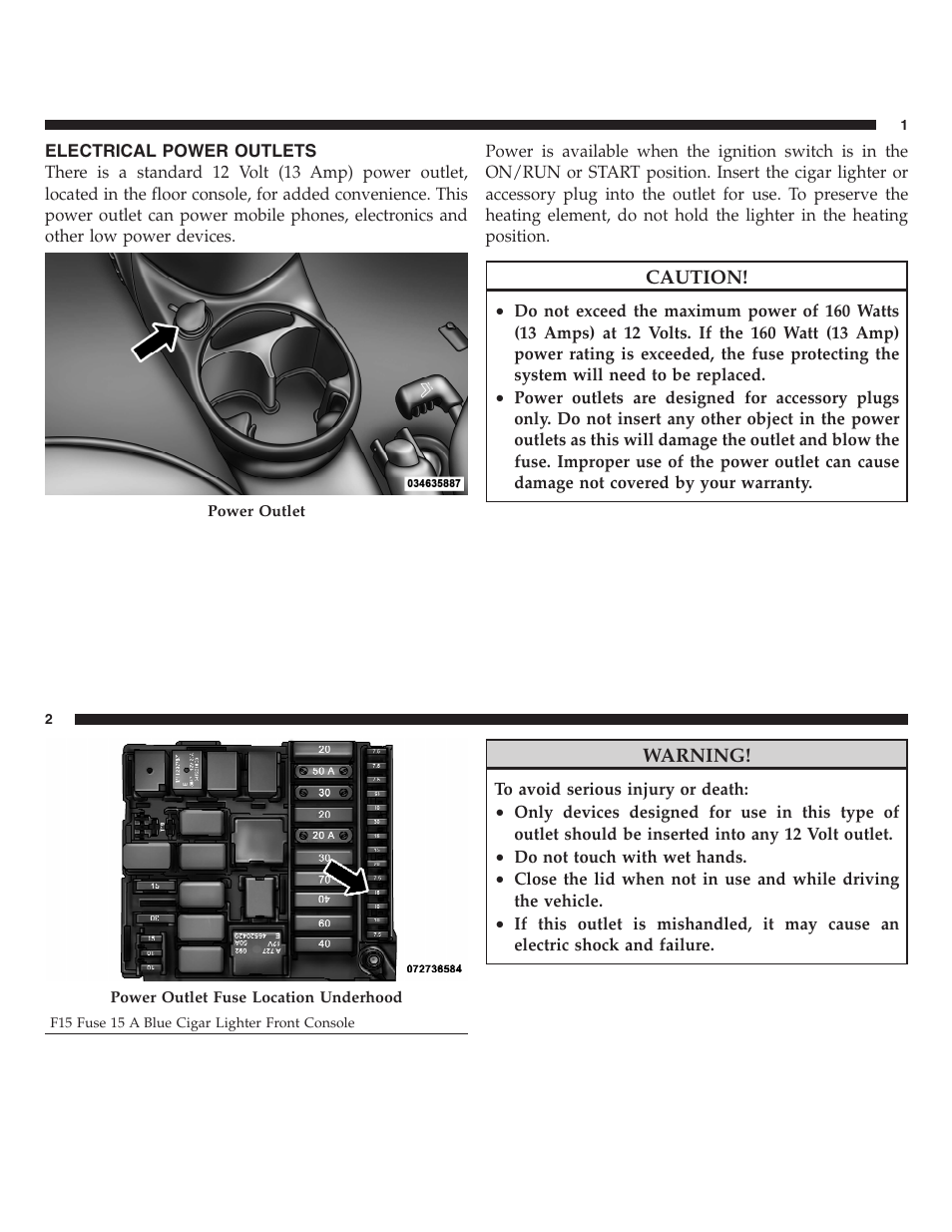 Electrical power outlets | FIAT 2013 500 User Manual | Page 64 / 206