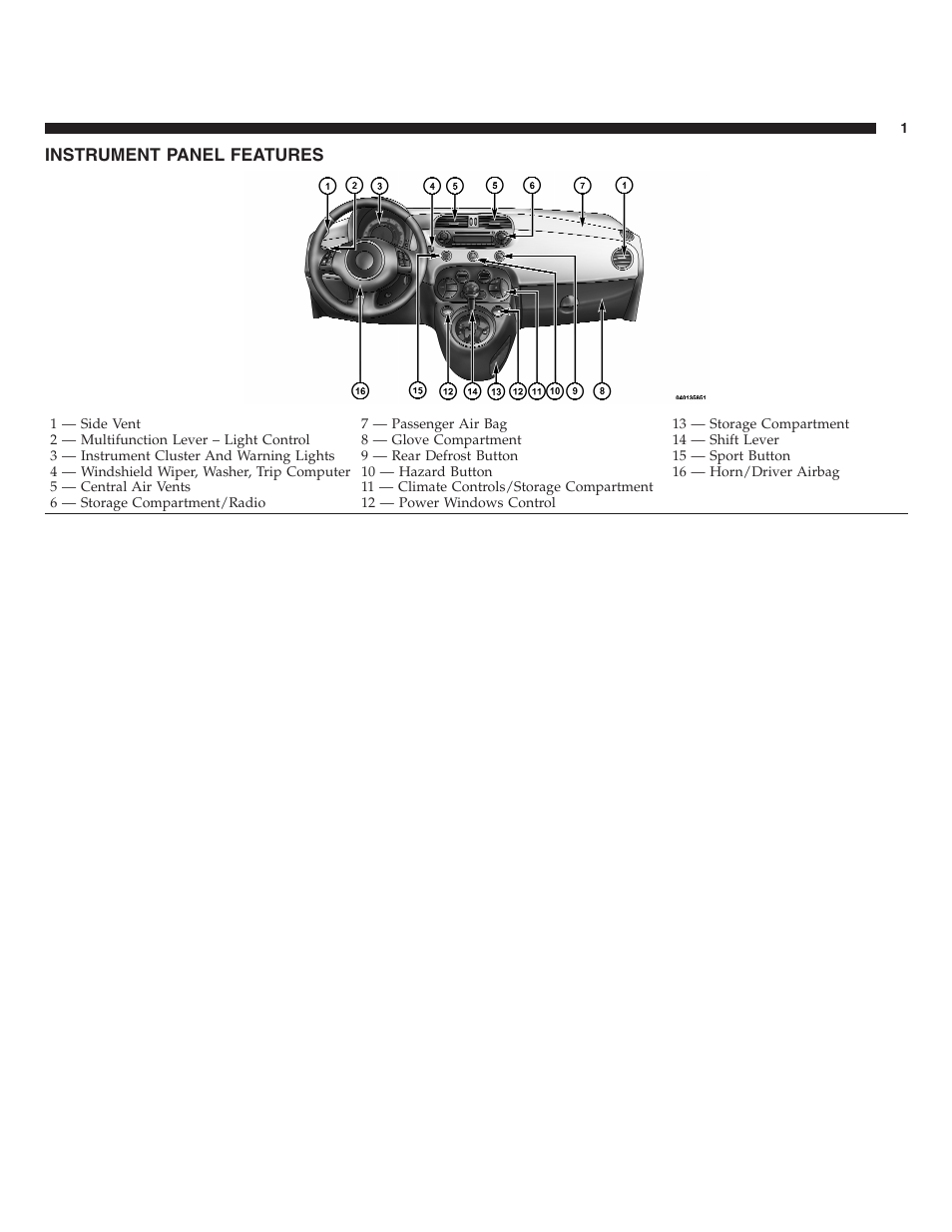 Instrument panel features | FIAT 2013 500 User Manual | Page 71 / 206