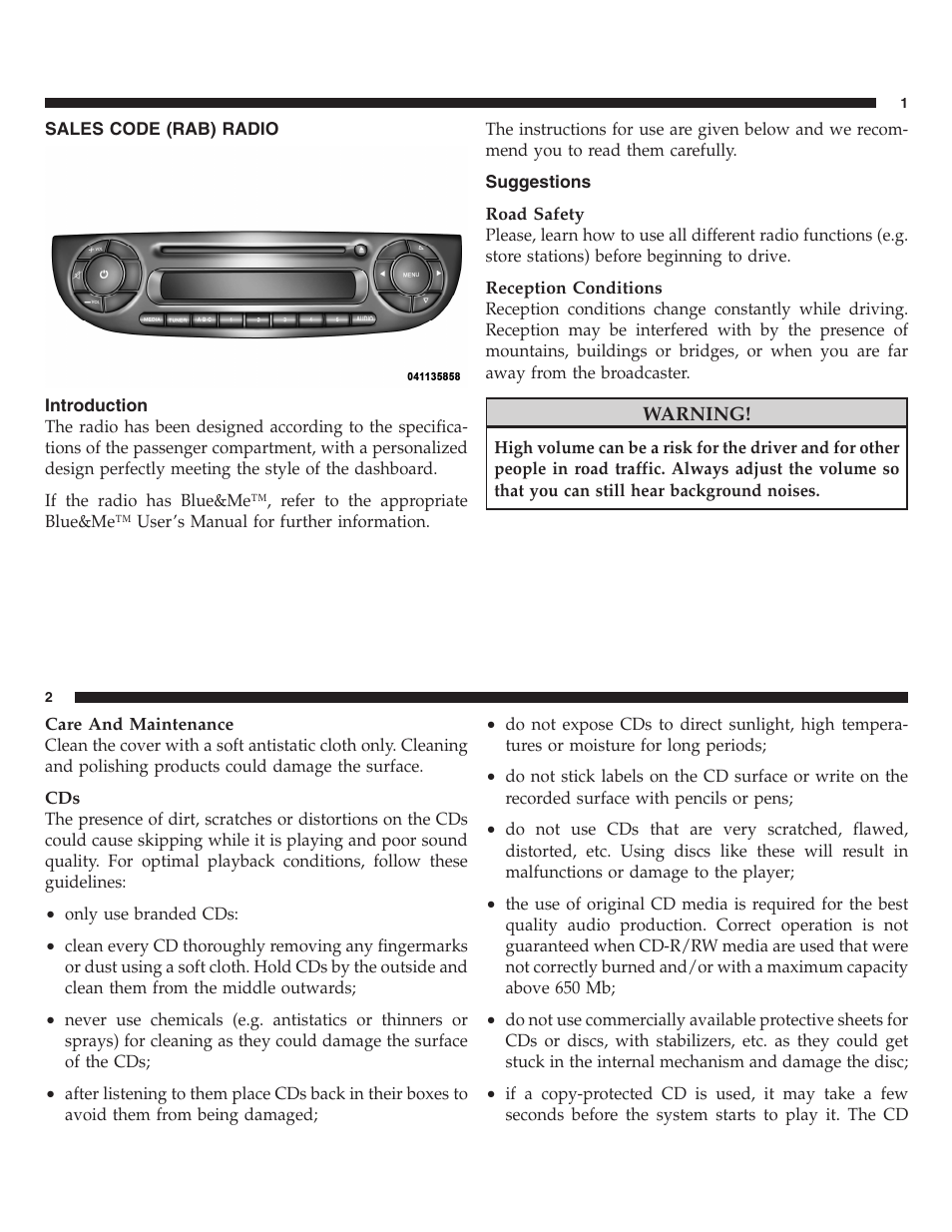 Sales code (rab) radio | FIAT 2013 500 User Manual | Page 87 / 206