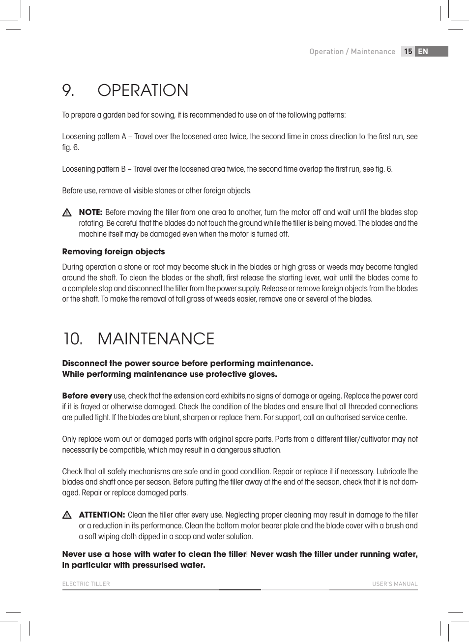 Operation, Maintenance | Fieldmann FZK 2005-E User Manual | Page 15 / 84