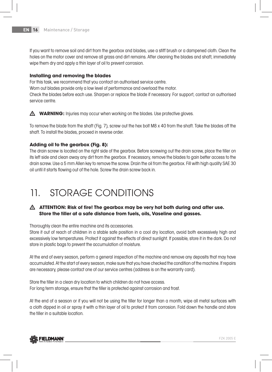 Storage conditions | Fieldmann FZK 2005-E User Manual | Page 16 / 84