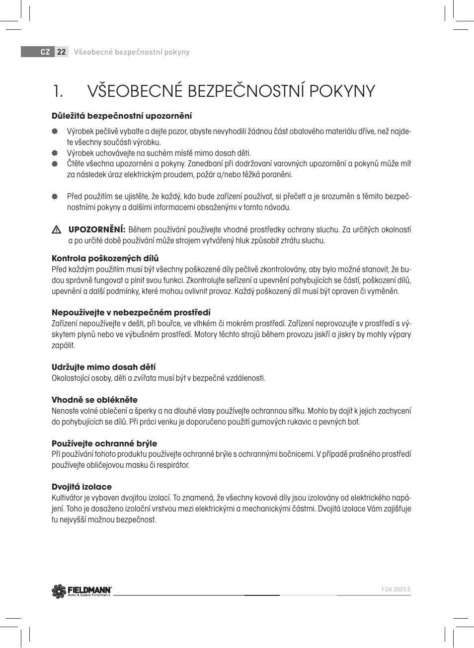 Všeobecné bezpečnostní pokyny | Fieldmann FZK 2005-E User Manual | Page 22 / 84