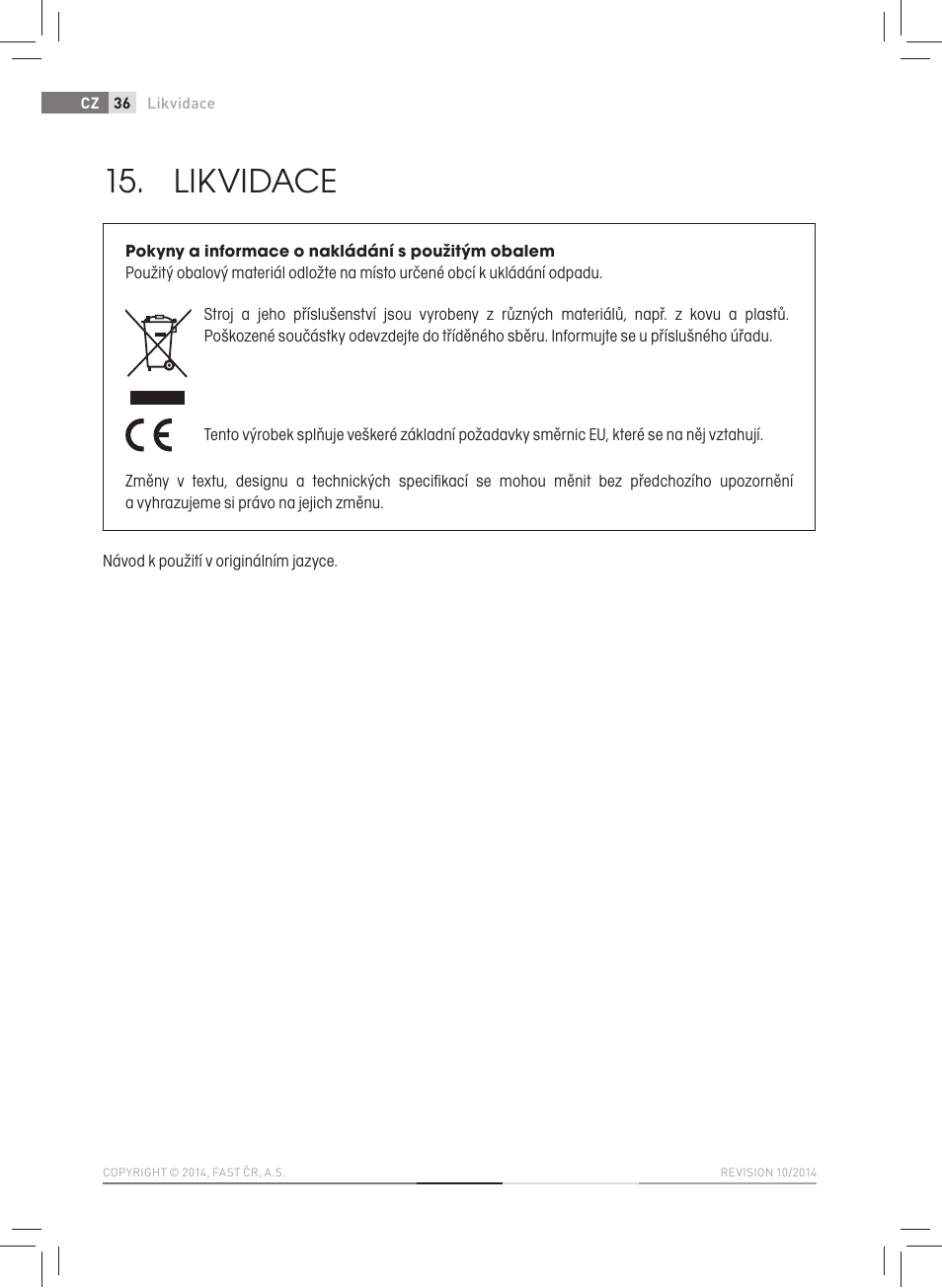 Likvidace | Fieldmann FZK 2005-E User Manual | Page 36 / 84