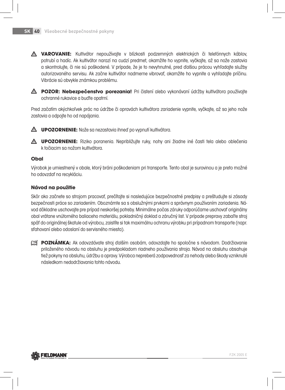 Fieldmann FZK 2005-E User Manual | Page 40 / 84