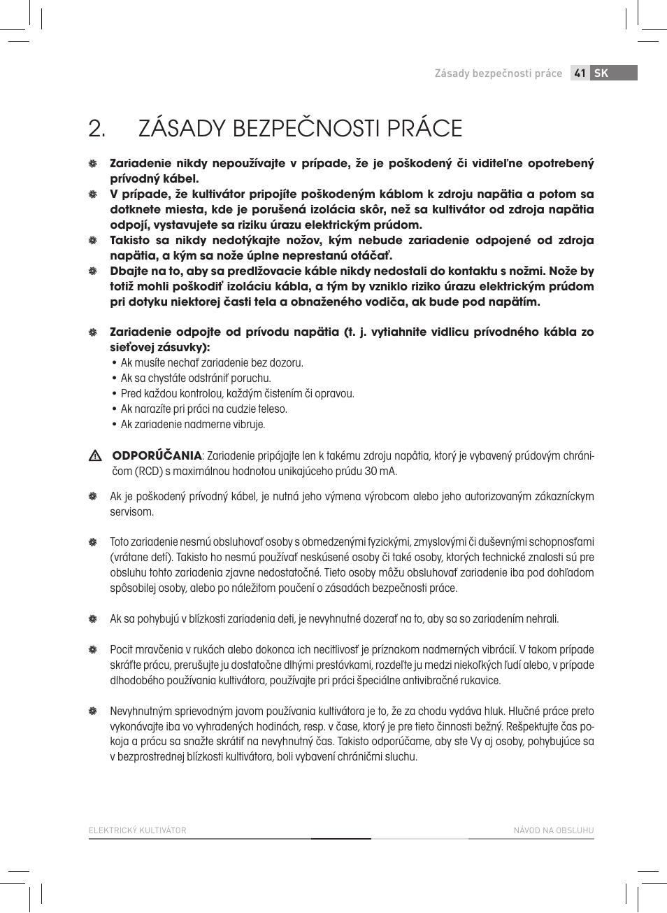 Zásady bezpečnosti práce | Fieldmann FZK 2005-E User Manual | Page 41 / 84
