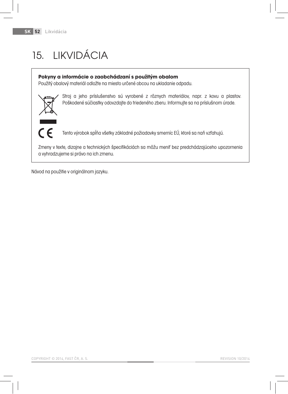 Likvidácia | Fieldmann FZK 2005-E User Manual | Page 52 / 84