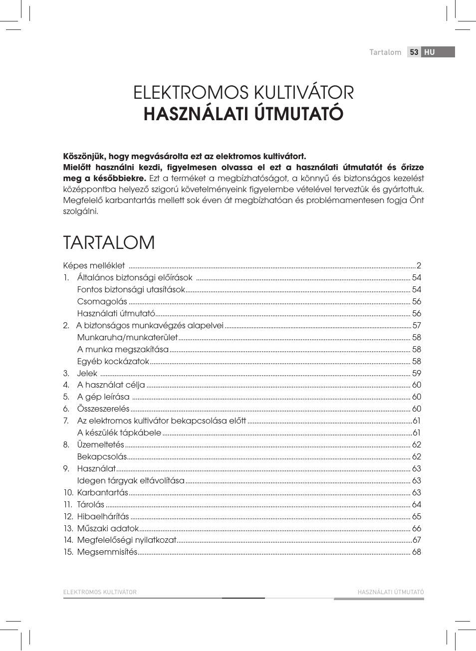 Tartalom, Elektromos kultivátor használati útmutató | Fieldmann FZK 2005-E User Manual | Page 53 / 84