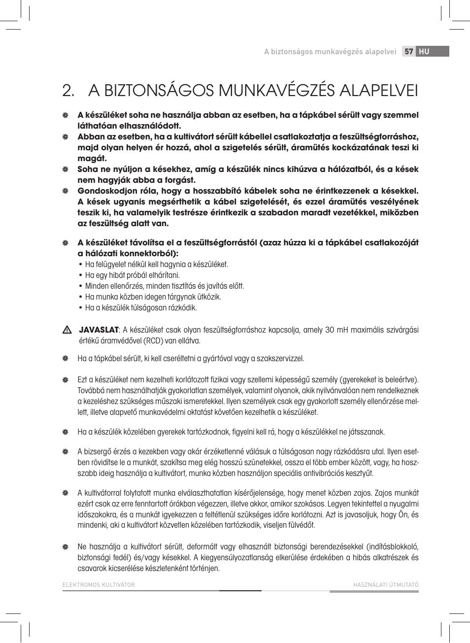 A biztonságos munkavégzés alapelvei | Fieldmann FZK 2005-E User Manual | Page 57 / 84
