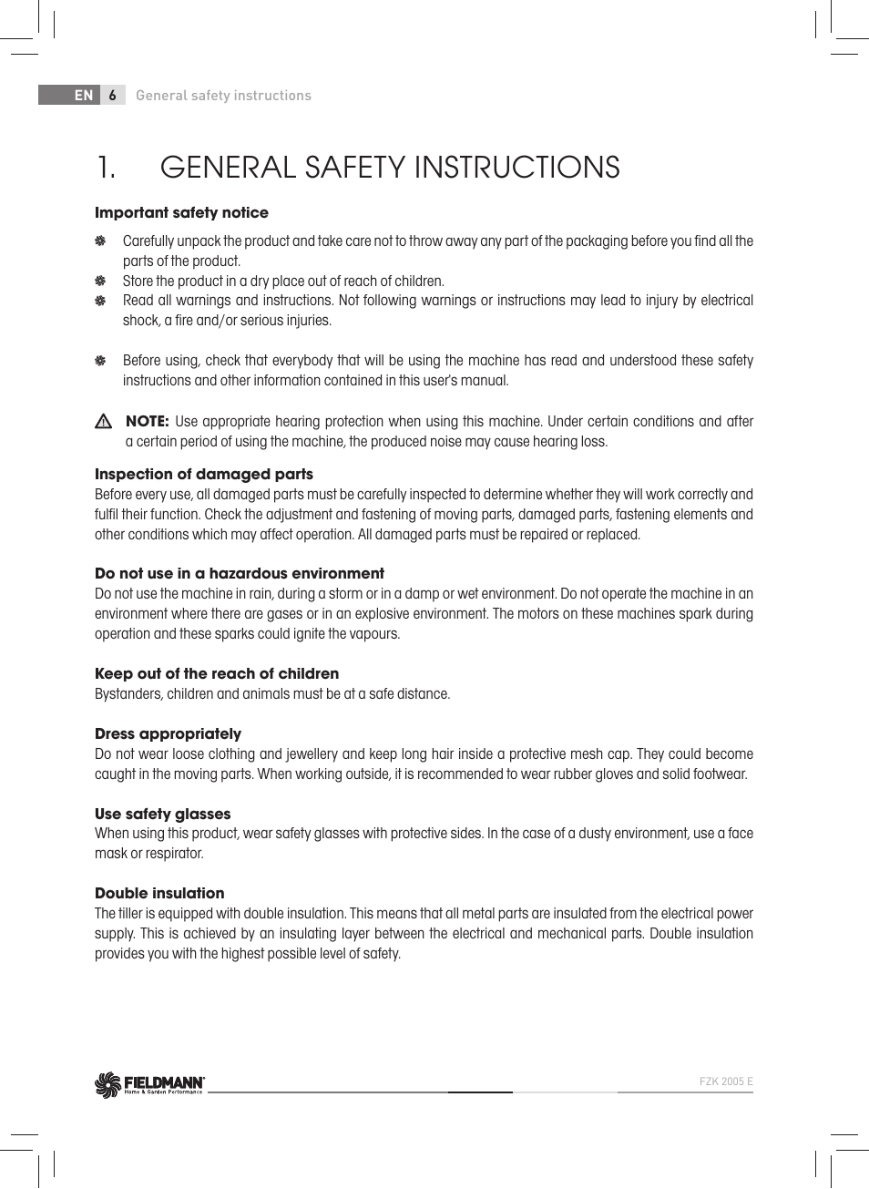 General safety instructions | Fieldmann FZK 2005-E User Manual | Page 6 / 84