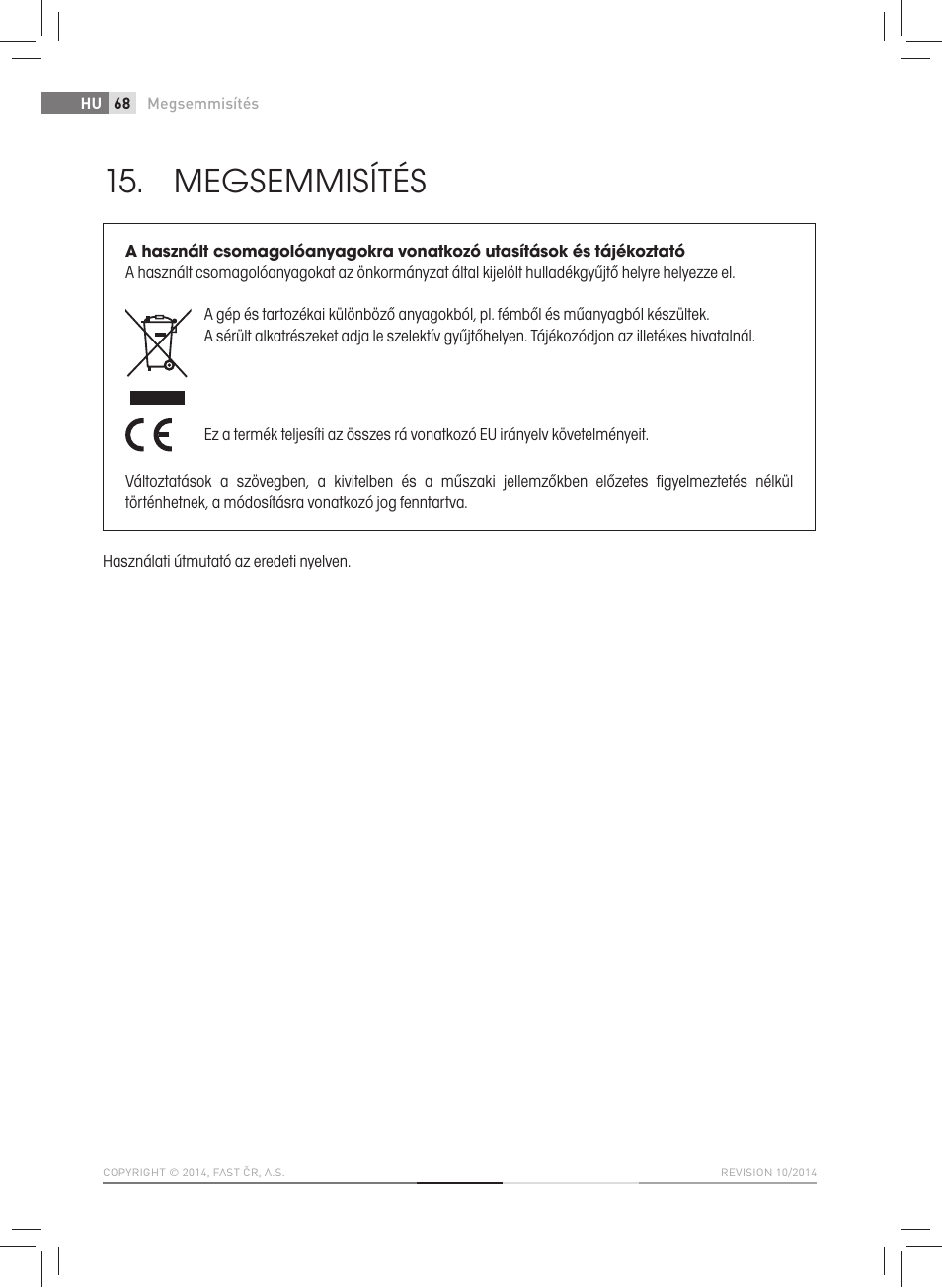 Megsemmisítés | Fieldmann FZK 2005-E User Manual | Page 68 / 84