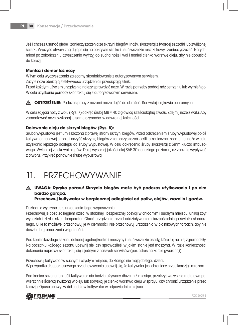 Przechowywanie | Fieldmann FZK 2005-E User Manual | Page 80 / 84