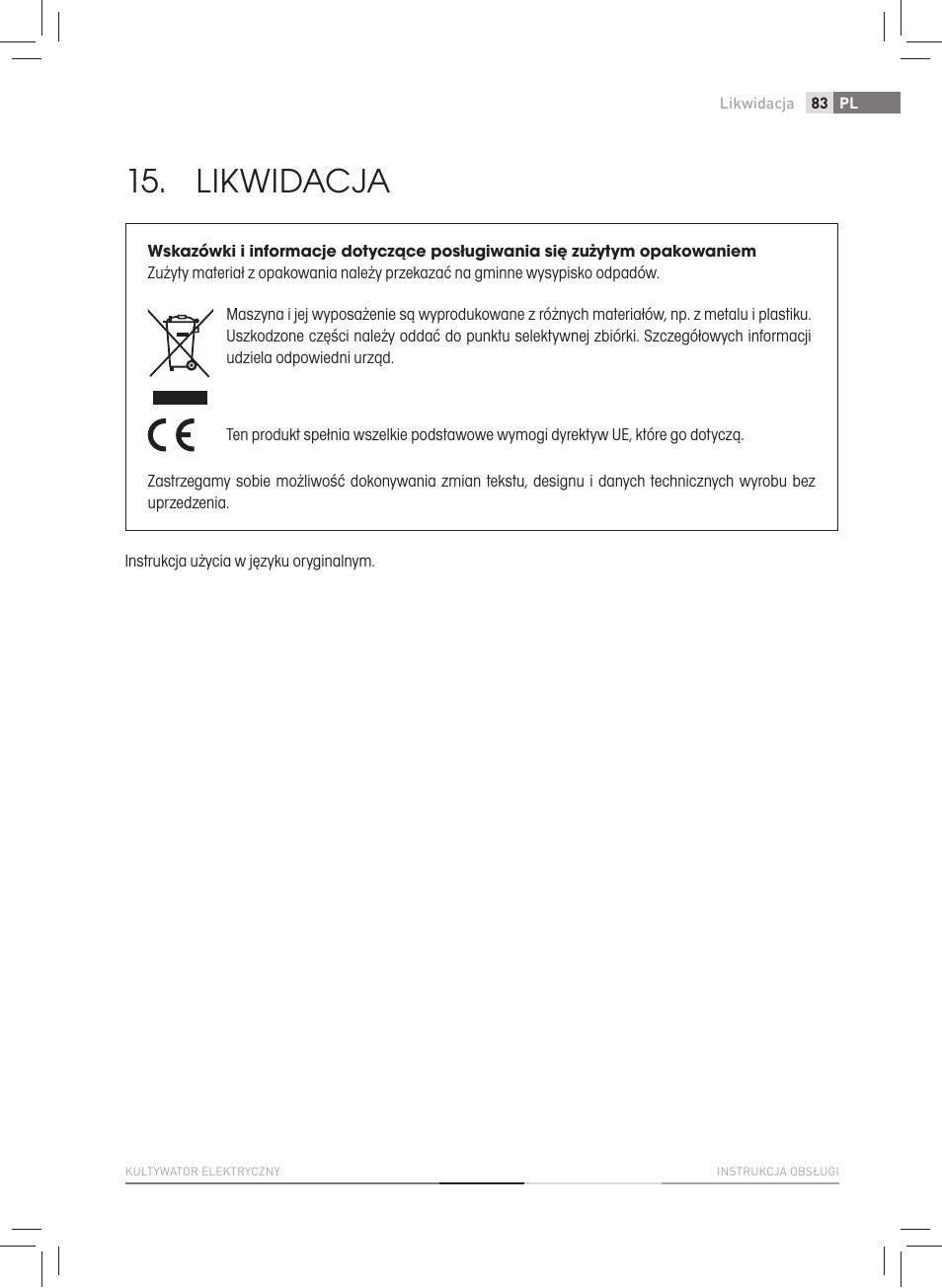 Likwidacja | Fieldmann FZK 2005-E User Manual | Page 83 / 84