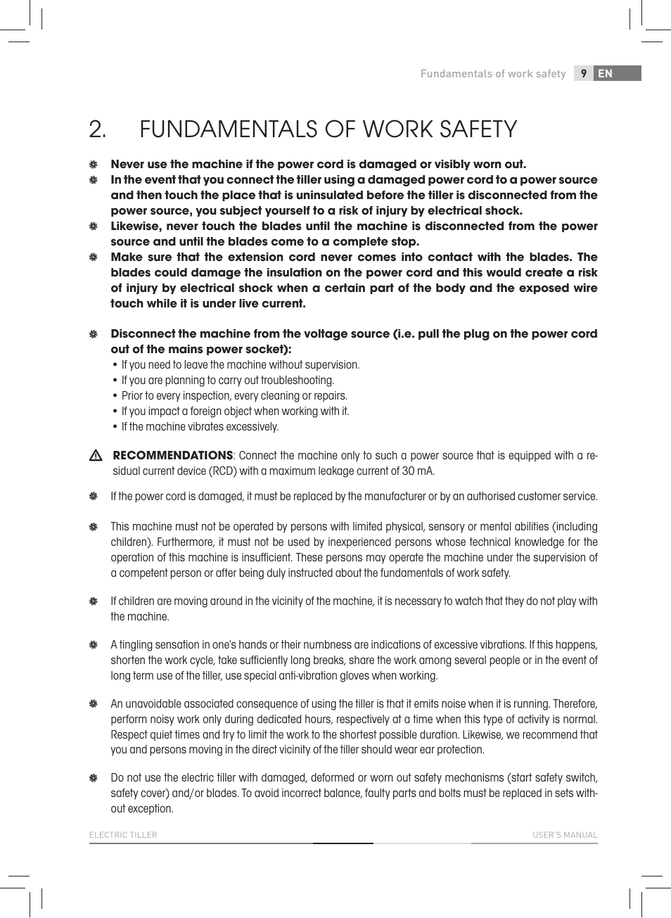 Fundamentals of work safety | Fieldmann FZK 2005-E User Manual | Page 9 / 84