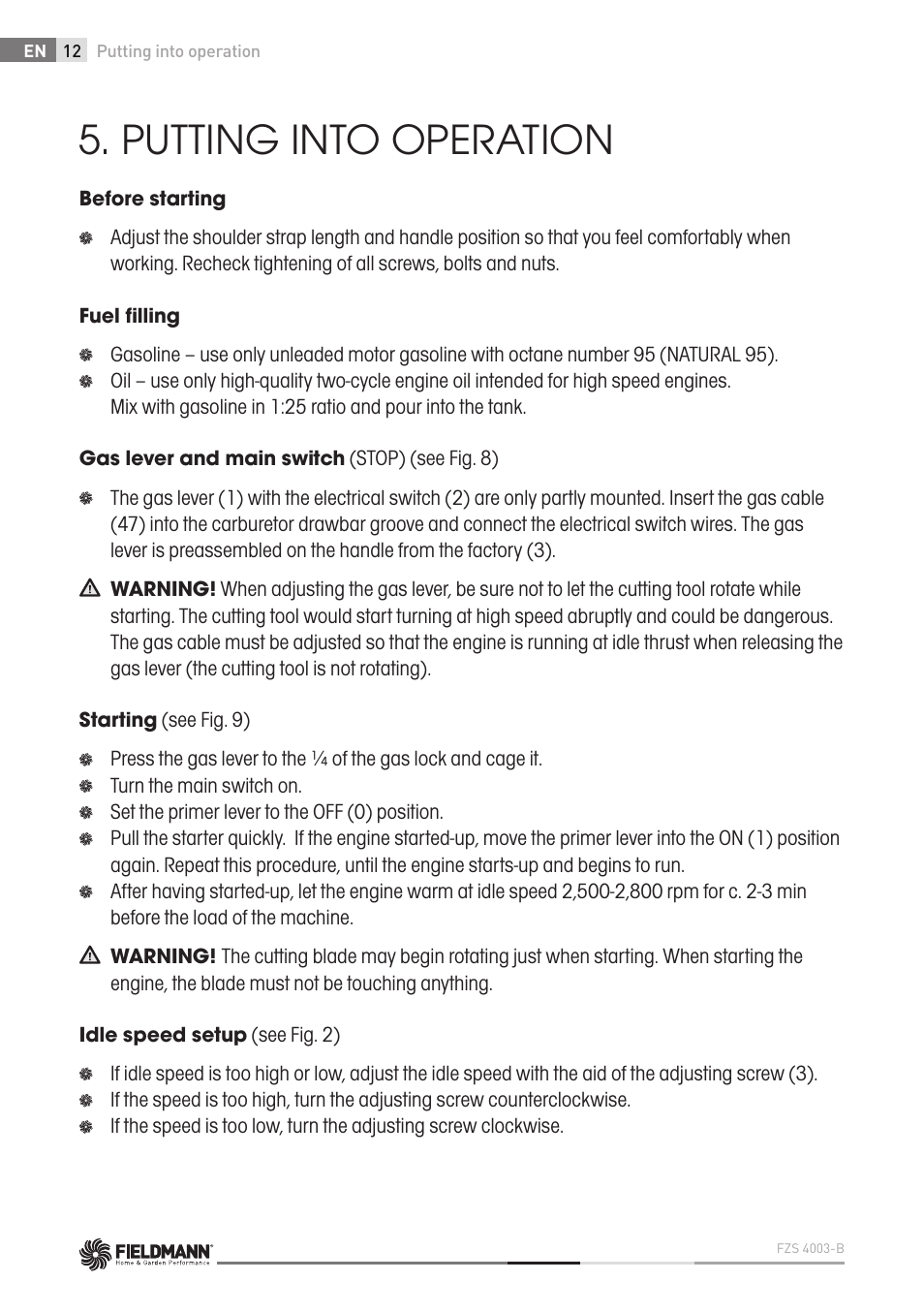 Putting into operation | Fieldmann FZS 4003 B User Manual | Page 12 / 66
