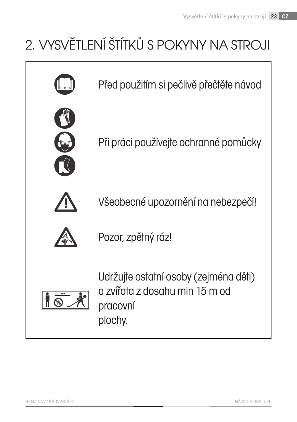 Vysvětlení štítků s pokyny na stroji | Fieldmann FZS 4003 B User Manual | Page 23 / 66