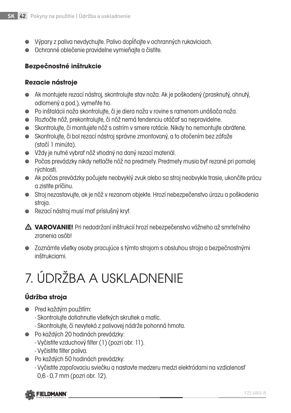 Údržba a uskladnenie | Fieldmann FZS 4003 B User Manual | Page 42 / 66