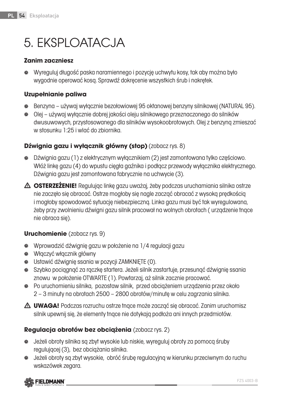 Eksploatacja | Fieldmann FZS 4003 B User Manual | Page 54 / 66