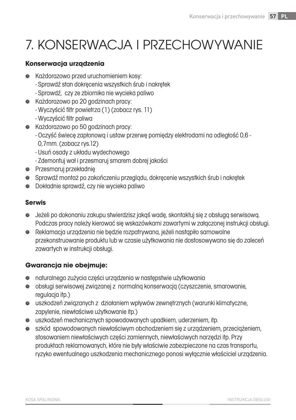 Konserwacja i przechowywanie | Fieldmann FZS 4003 B User Manual | Page 57 / 66