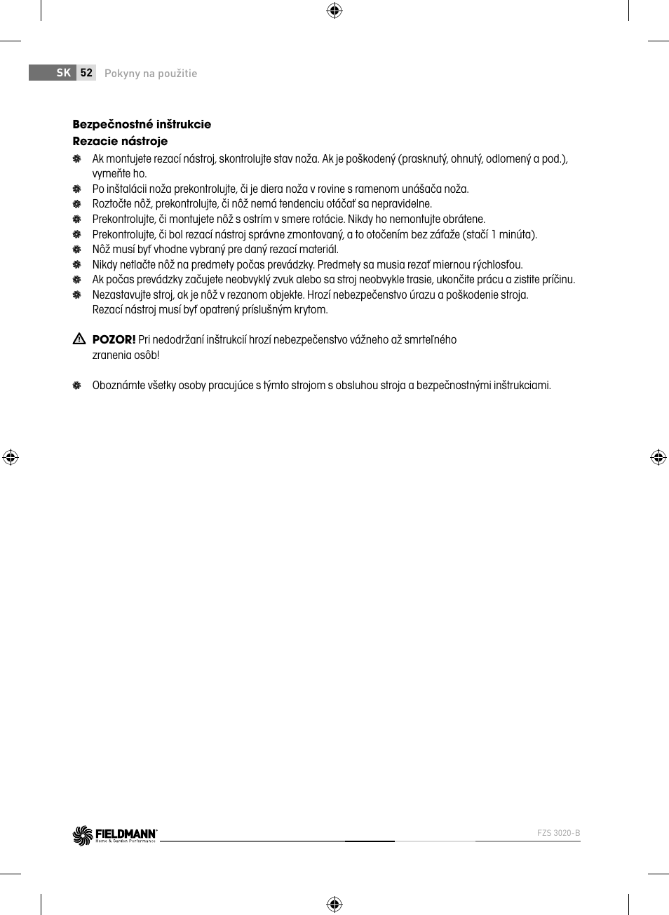 Fieldmann FZS 3020-B User Manual | Page 52 / 144