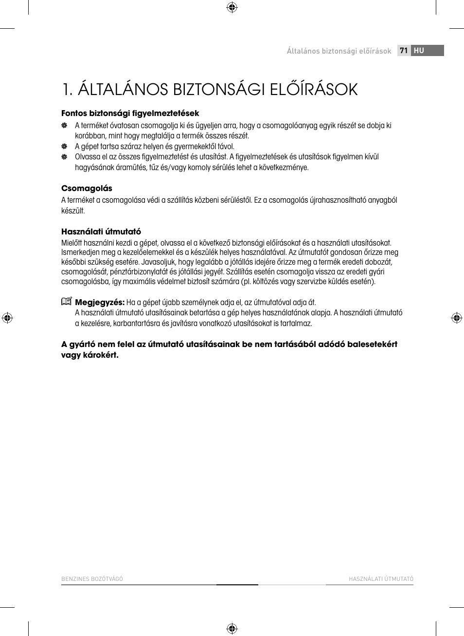 Általános biztonsági előírások | Fieldmann FZS 3020-B User Manual | Page 71 / 144