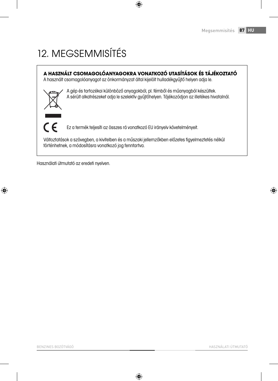 Megsemmisítés | Fieldmann FZS 3020-B User Manual | Page 87 / 144