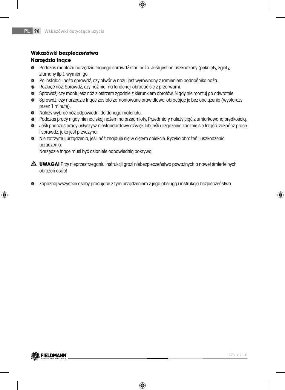 Fieldmann FZS 3020-B User Manual | Page 96 / 144