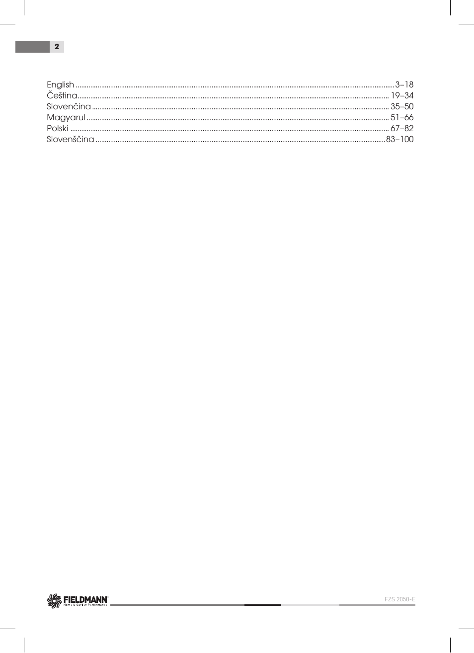 Fieldmann FZS 2050-E User Manual | Page 2 / 108