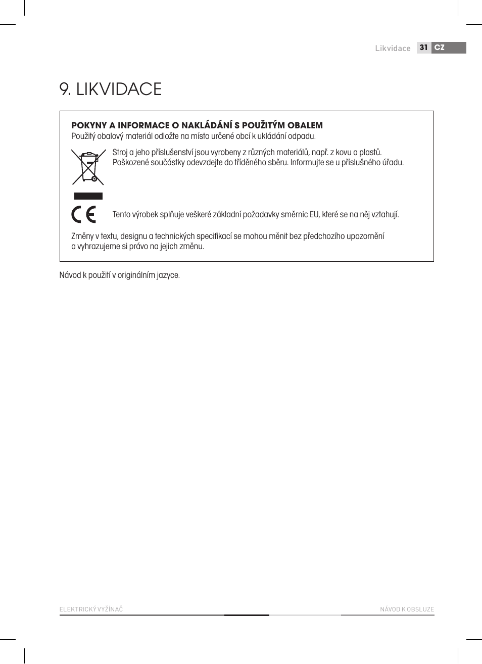 Likvidace | Fieldmann FZS 2050-E User Manual | Page 31 / 108