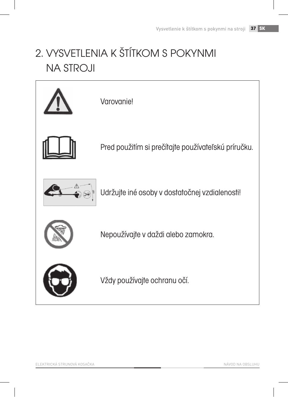 Vysvetlenia k štítkom s pokynmi na stroji | Fieldmann FZS 2050-E User Manual | Page 37 / 108