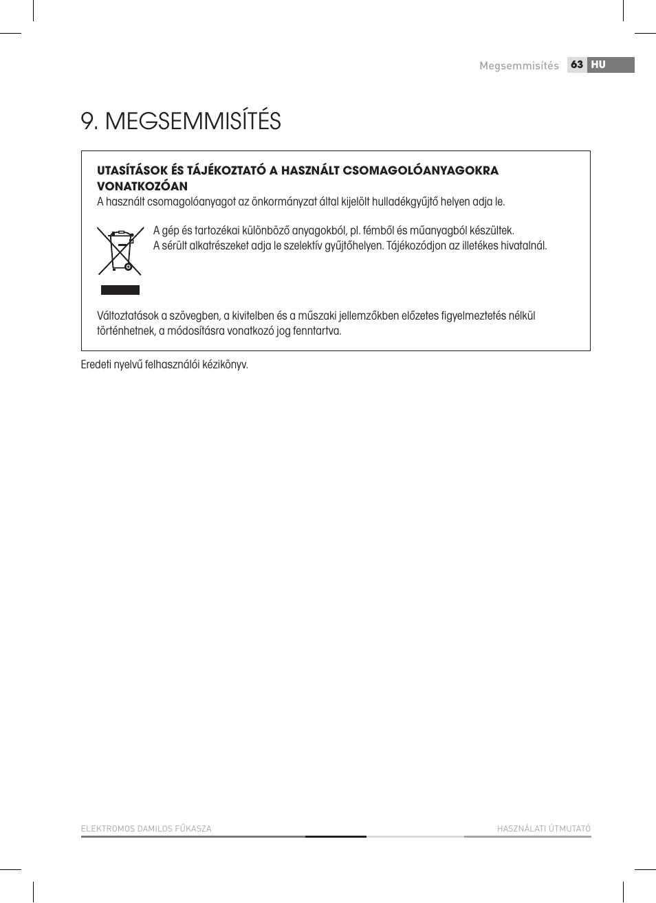 Megsemmisítés | Fieldmann FZS 2050-E User Manual | Page 63 / 108